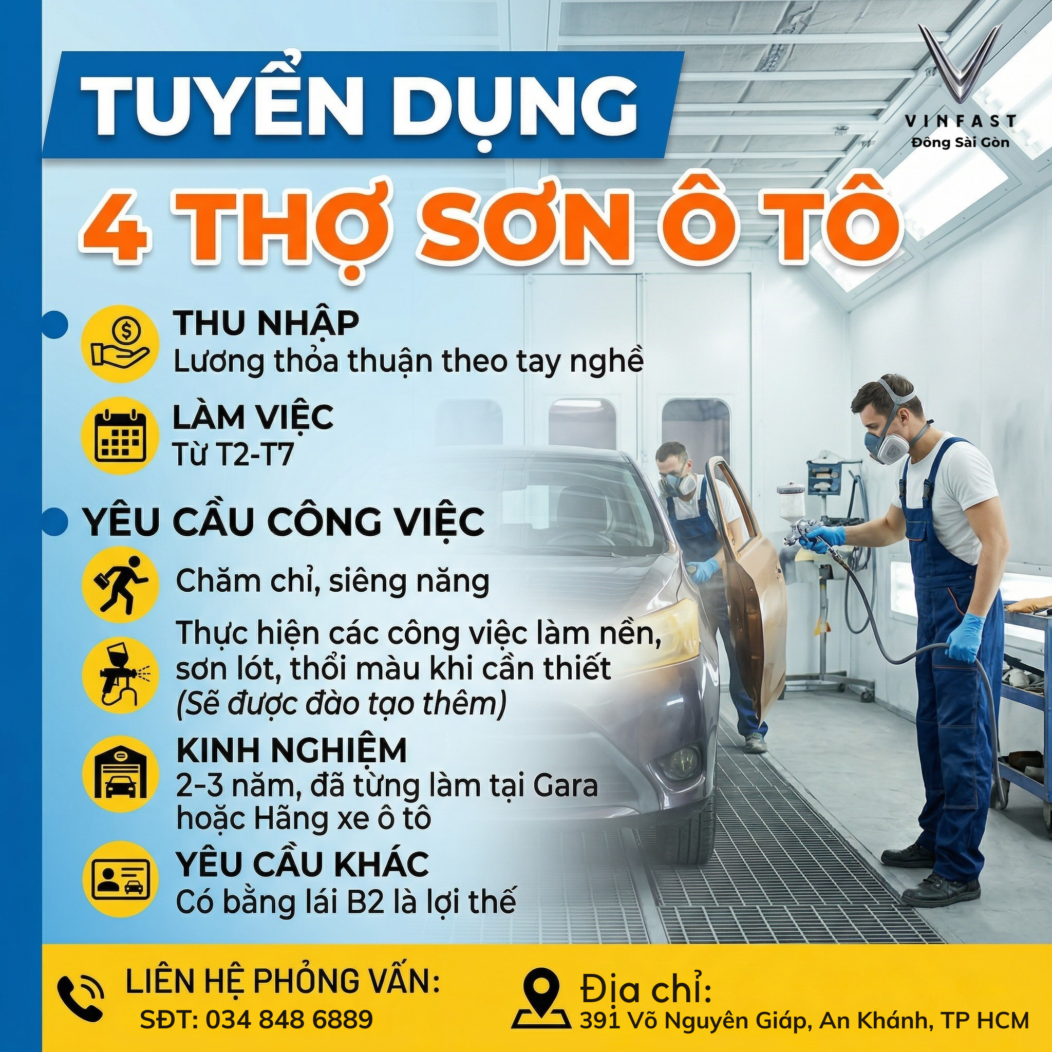 Tuyển dụng thợ sơn ô tô vinfast